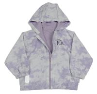 Fialovo-bílá batikovaná šusťáková jarní bunda s nápisem a kapucí George 