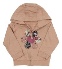 Starorůžová propínací mikina s květem a kapucí M&Co.