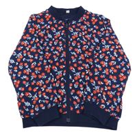 Tmavomodrá jarná bunda s kvietkami