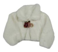 Bílý kožešinový crop kabátek s kvietkami