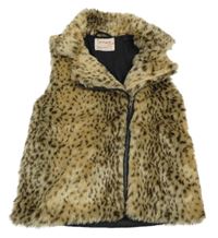 Béžovo-hnědá vzorovaná kožešinová podšitá vesta Zara