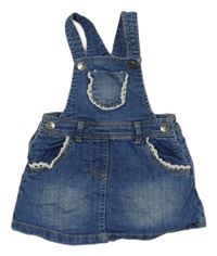 Modrá rifľová na traká sukňa s čipkou Topolino