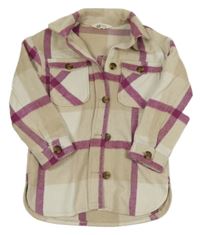 Béžovo-fuchsiová kostkovaná flaušová košilová bunda H&M