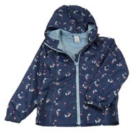 Tmavomodrá šusťáková funkční bunda se vzorem a kapucí Decathlon