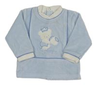 Světlemodro-biela zamatová mikina s medvedíkom