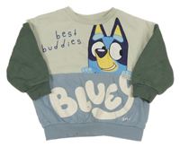 Smetanovo-kaki-svetlomodrá oversize mikina s Bluey