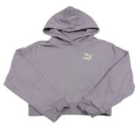 Levandulová crop mikina s logem a kapucí Puma