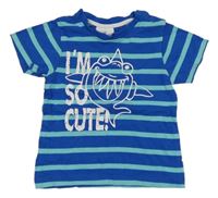 Tmavomodro-světlemodré pruhované tričko se žralokem Topolino