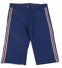 Námořnicky modré plátenné capri nohavice s prúžkami Alive