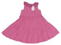 Nové - Růžové lněné šaty s háčkovaným límečkem C&A