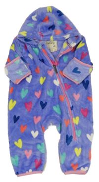 Fialová chlupatá kombinéza se srdíčky a kapucí Hatley