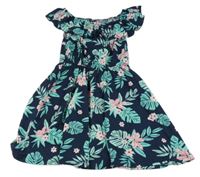 Tmavomodré kvetované šaty s volánikom Y.F.K.