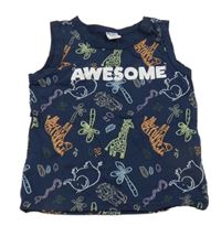 Tmavomodré tielko so zvieratkami a nápisom DopoDopo