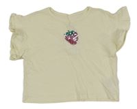 Smotanové crop tričko s jahůdkou z flitrů H&M