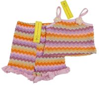 Nové - 2set - Barevný pletený crop top s kytičkami + kraťasy s volánky Shein 
