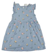 Modrošedé bavlnené šaty s kvietkami H&M