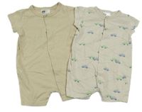 2x Béžový + smetanový letní overal s auty H&M
