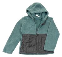 Zeleno-šedá huňato/šusťáková bunda s kapucí s nápisem L&D