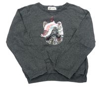 Tmavosivý melírovaný sveter s jednorožcem z překlápěcích flitrů zn. H&M