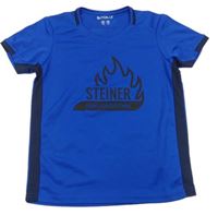Safírovo-tmavomodré funkčné športové tričko s nápismi a plamínkem a číslom SOL'S