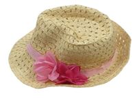 Béžový slaměný klobúk s kvetmi Tedi