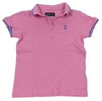 Ružové polo tričko s číslom a modrymi pruhmi Next