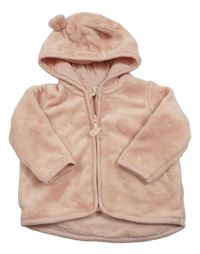 Světlerůžová plyšová bunda se srdíčky a kapucí s oušky H&M