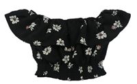 Černý halenkový crop top s květy a volánkem New Look