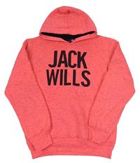 Křiklavě korálovo-černá melírovaná mikina s logem a kapsou a kapucí Jack Wills