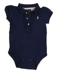 Tmavomodré body s logom a volánikmi a golierikom Ralph Lauren