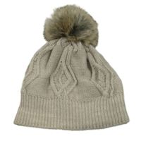 Světlebéžová melírovaná vzorovaná vlněná čepice s bambulí 