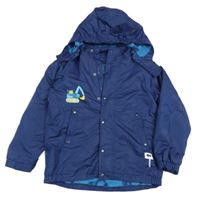 Tmavomodrá šušťáková jarná bunda s buldozerem a odopínacíá kapucňou impidimpi