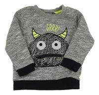 Sivo-bielo-čierna melírovaná mikina s príšerkou PRIMARK