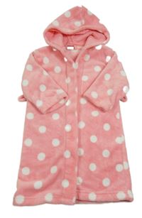 Ružovo-biely bodkovaná ý plyšový župan s kapucňou Kids