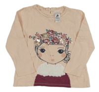Pudrové triko s dívkou s flitry C&A