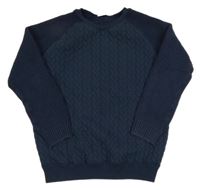 Tmavomodrá vzorovaná mikina s pleteným rebrovanymi rukávy F&F