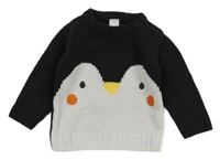 Čierno-biely sveter s tučňáčkem C&A