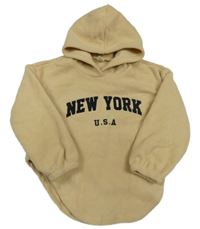 Béžová fleecová mikina s nápisom a kapucňou SHEIN