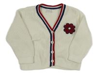 Biely rebrovaný pletený prepínaci sveter s květem a pruhmi LC WaIKIKI