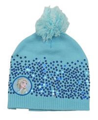 Azurová pletená čapica s Elsou a flitrami a brmbolcom Disney