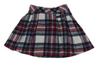 Tmavomodro-červeno-biela kockovaná vlnená sukňa s přezkou Nutmeg