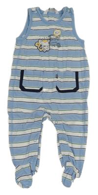 Modro-bílo-tmavomodro/zelené pruhované dupačky s opičkou KANZ