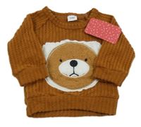 Nové - hnedá rebrovaná mikina s medvedíkom
