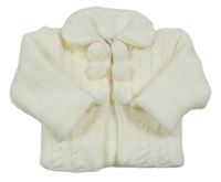 Smotanový pletený prepínaci zateplený sveter so vzorom a bambulkami a golierikom NURSERY TIME