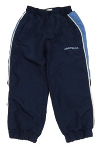 Tmavomodro-modré šusťákové podšité kalhoty s logy Champion