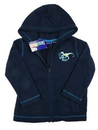 Nové - tmavomodrá fleecová prepínaci mikina s dinosaurom a kapucňou lupilu