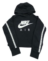Černá crop mikina s logy a pruhem a kapucí Nike Air
