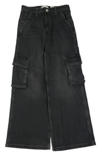 Čierne cargo wide leg waist rifle H&M