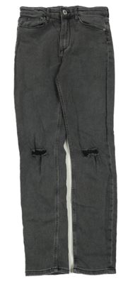 Tmavosivé skinny fit teplákové rifle s děravými koleny H&M