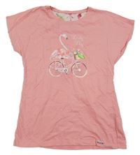 Ružové tričko s plameňákem a bicyklom cornette
